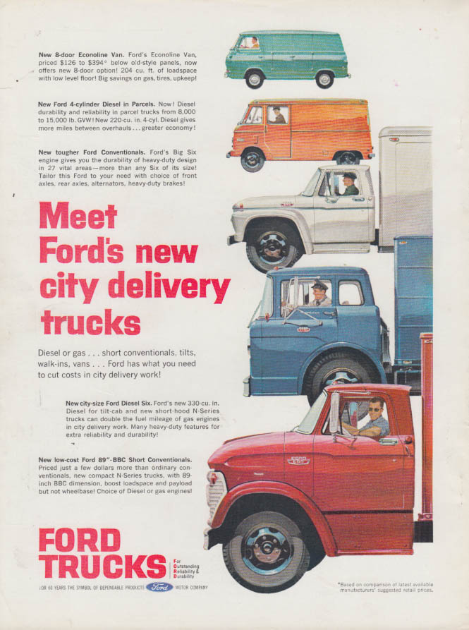 Meet Ford's new city delivery trucks Econoline Conventional COE + ad 1963