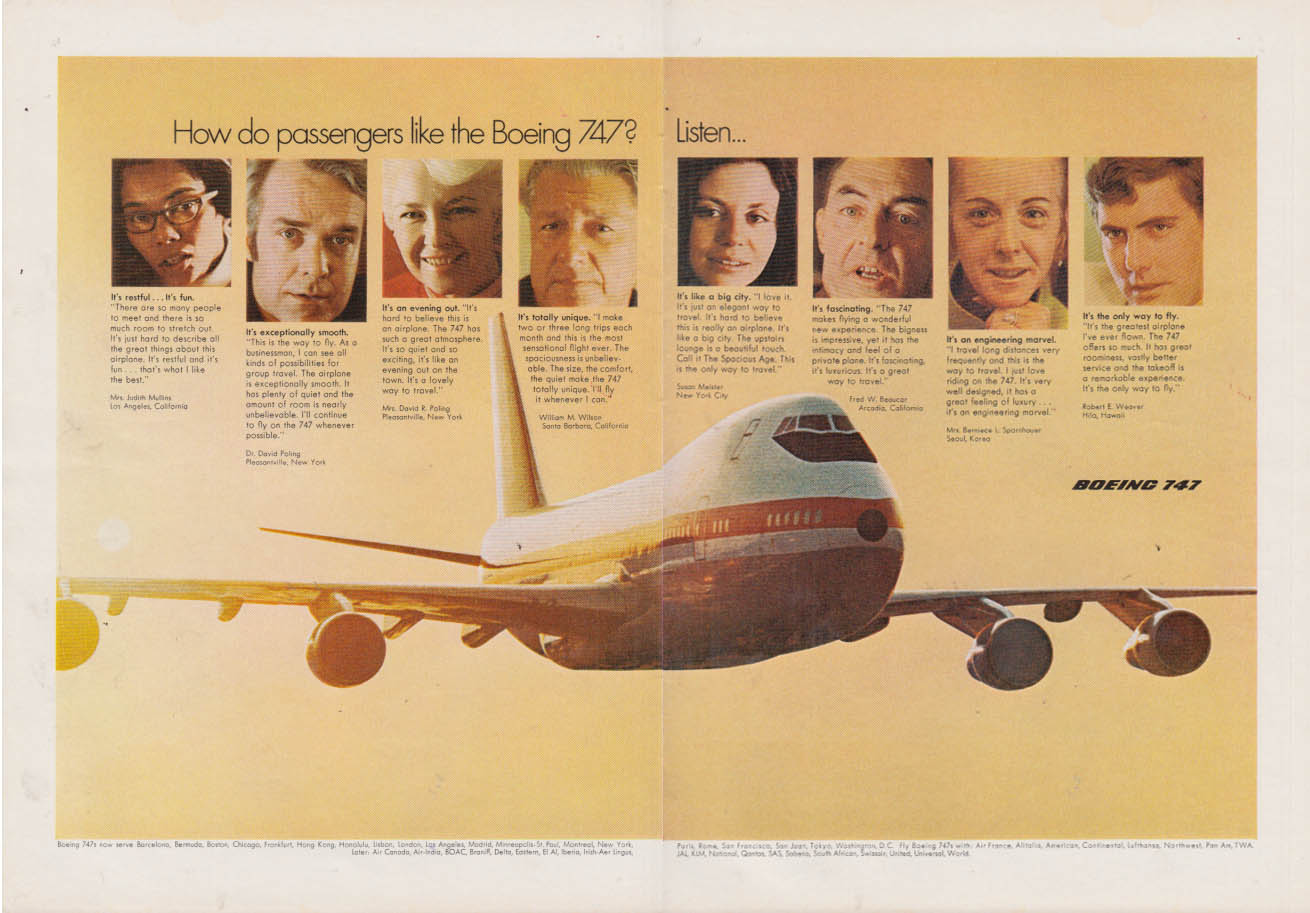 How do passengers like the Boeing 747? Listen - ad 1970 NY