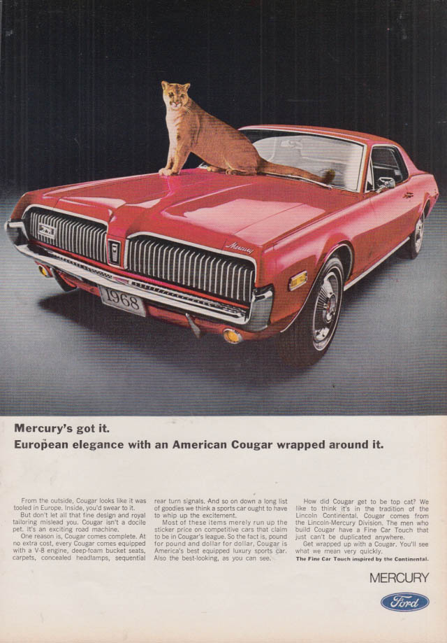 1971 Mercury Cougar Stripes Bring Out The Tiger Original Print Ad 8.5 x ...