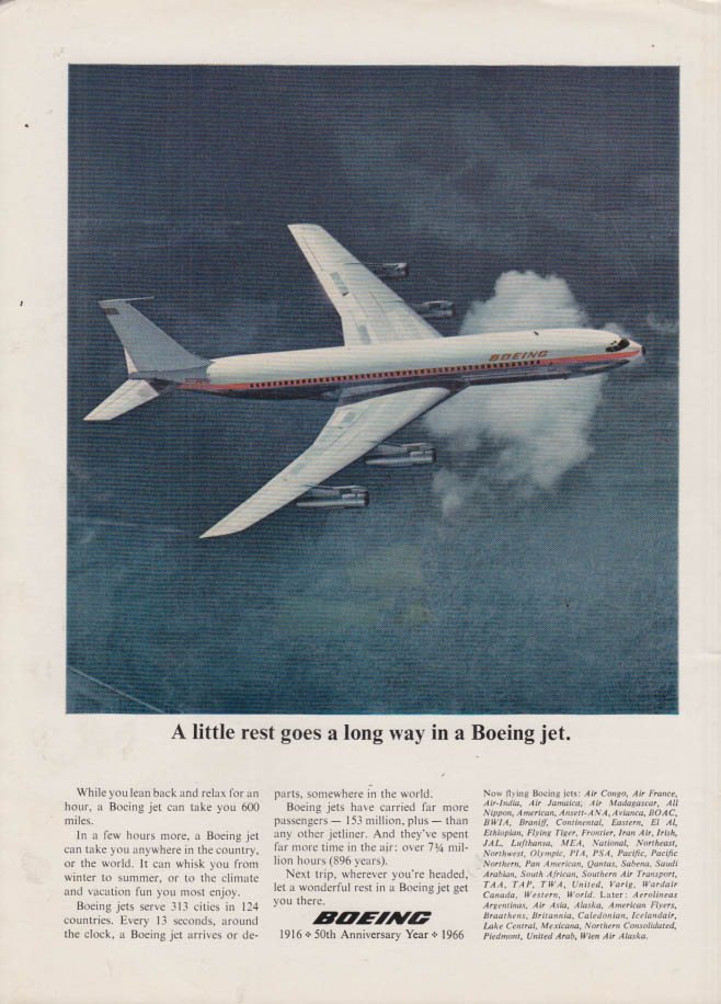 A little rest goes a long way in a Boeing 707 airliner ad 1966 NY