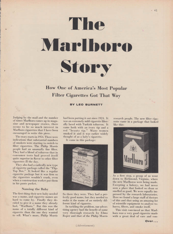 The Marlboro Story: America's Most Popular Filter Cigarettes ad 1958 NY