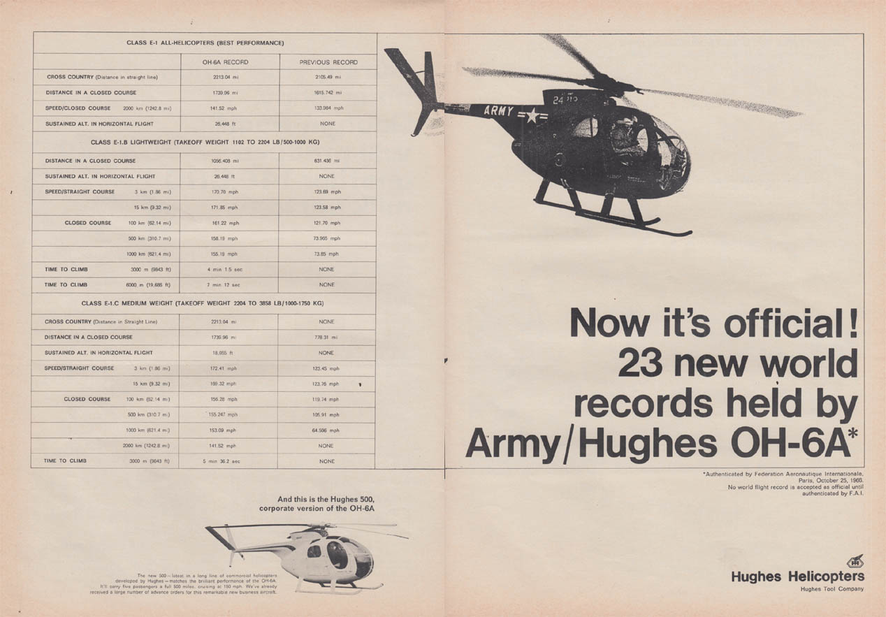 Now It's Official Army / Hughes OH-6A helicopter world records ad 1966 T