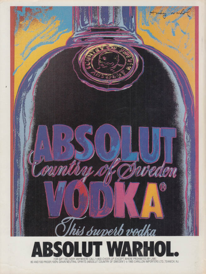 Absolut Warhol vodka ad 1985 NY