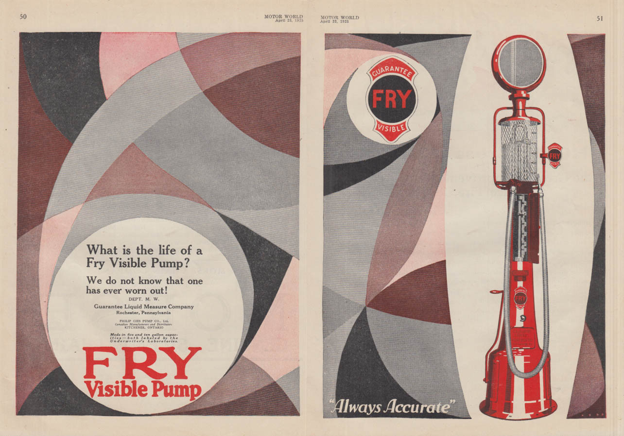 What is the life of a Fry Visible Gasoline Pump? Ad 1925 MW