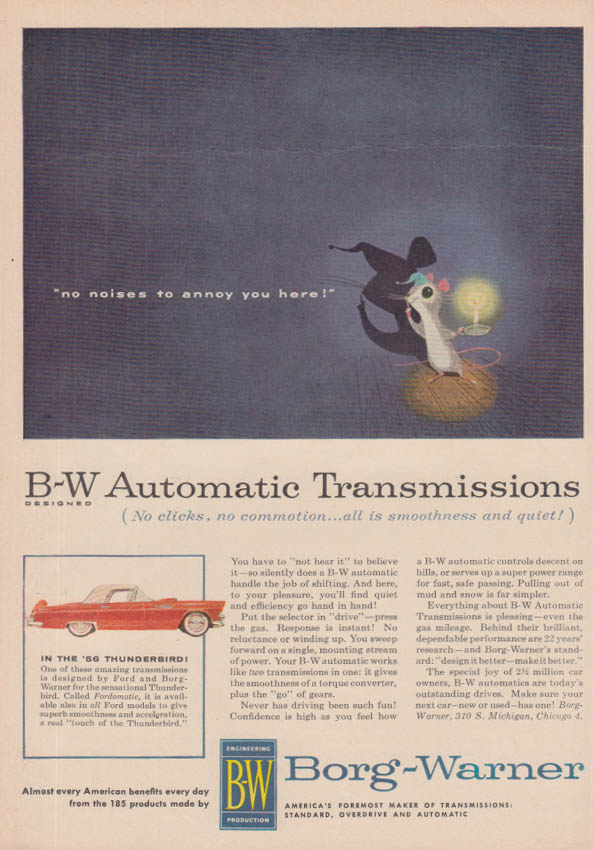 Borg-Warner B-W Automatic Transmission in Ford Thudnerbird ad 1956 NW