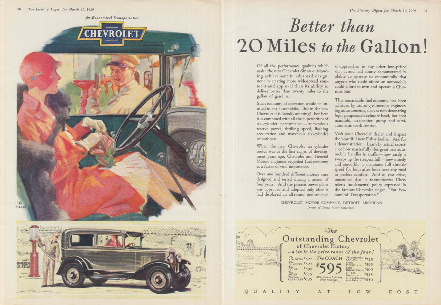 Better than 20 Miles to the Gallon! Chevrolet ad 1929 LD