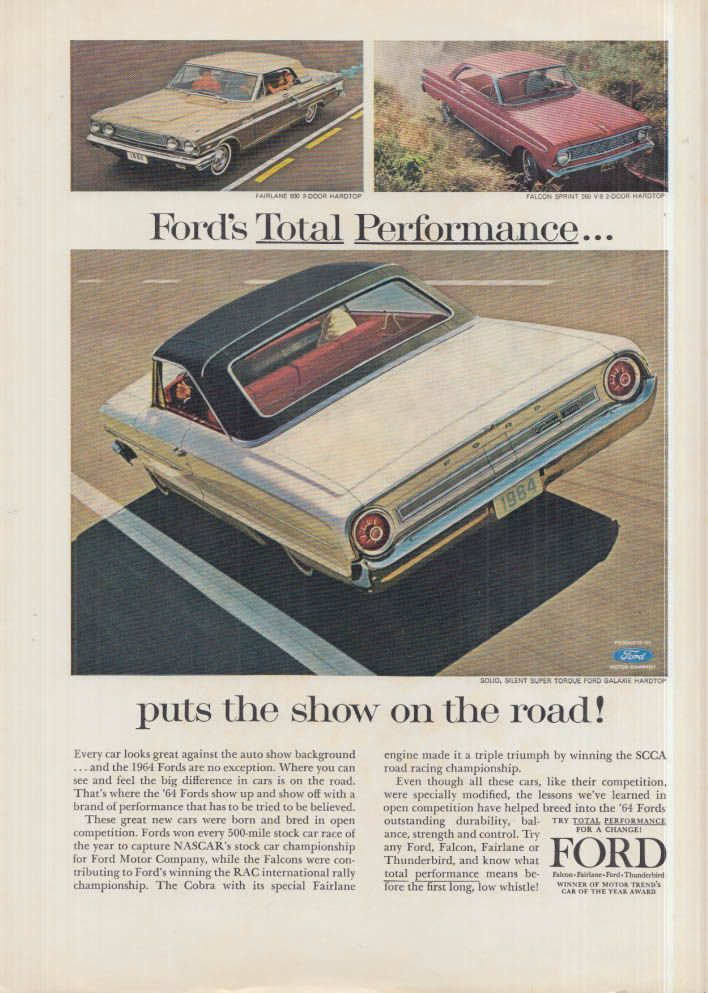 Total Performance Ford Galaxie Hardtop Fairlane Falcon Sprint ad 1964