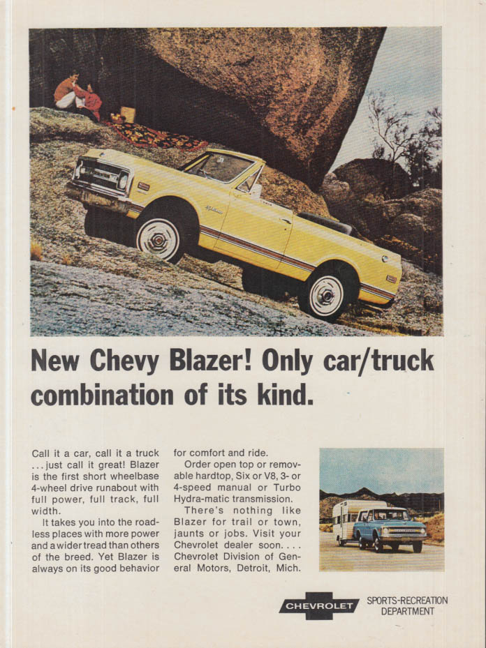 Only car/truck combination of its kind: Chevrolet Chevy Blazer ad 1969