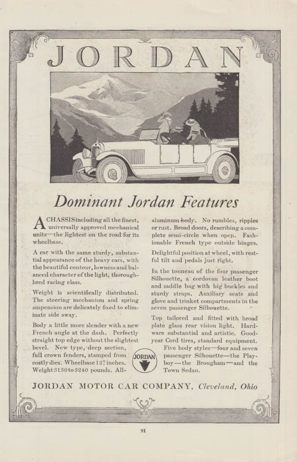 Dominant features - Jordan Silhouette Touring Car ad 1919