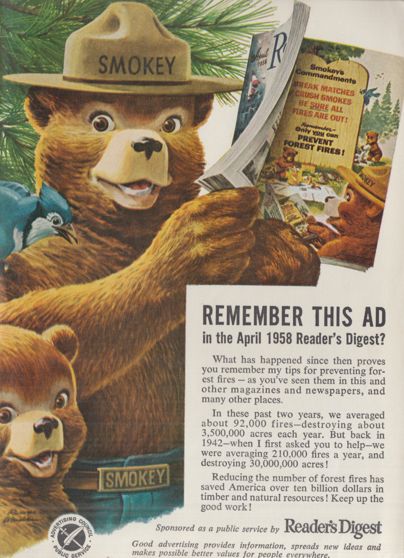 Smokey Bear for Reader's Digest advertising ad 1960 RD