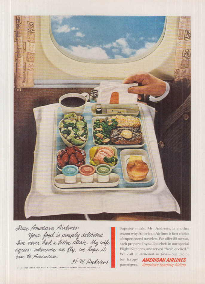 Your food is simply delicious American Airlines ad 1961 NY