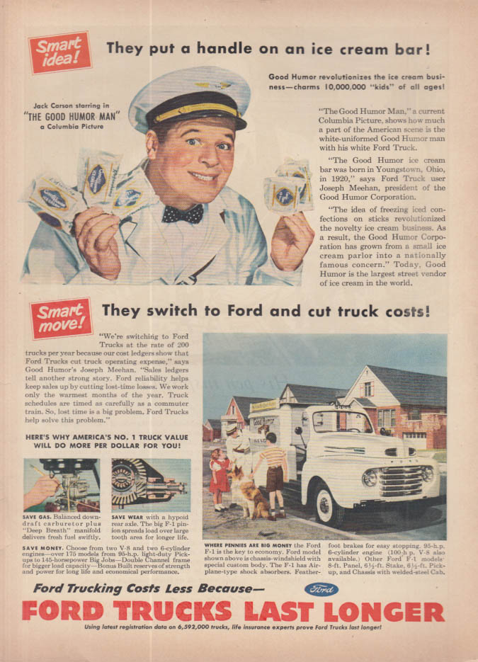 Jack Carson in The Good Humor Man for Ford Ice Cream on a handle truck ...