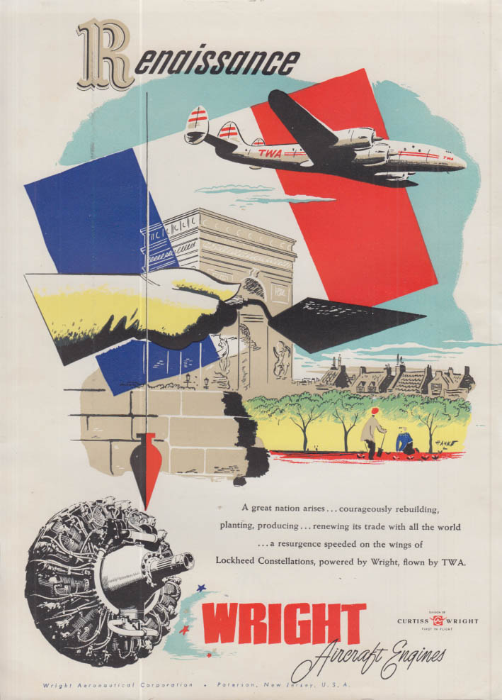 Renaissance - TWA Lockheed Constellation: Wright Aircraft Engines ad 1946