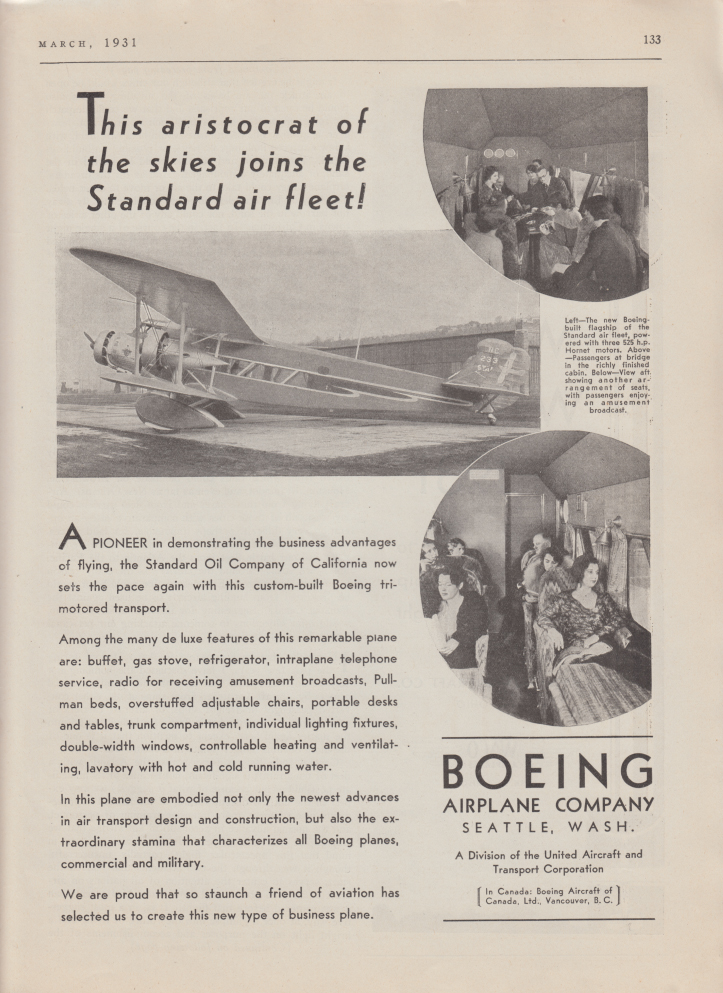 Aristocrat of the skies joins Standard Oil fleet Boeing 80 Tri-Motor ad ...