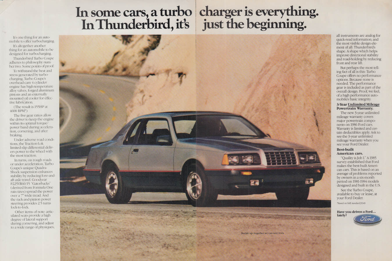 In a Ford Thunderbird, a turbo charger is just the beginning ad 1986 C&D