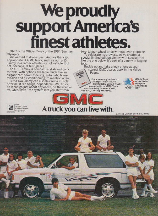 We support America's finest athletes GMC S-15 Jimmy Summer Olympics ad 1984