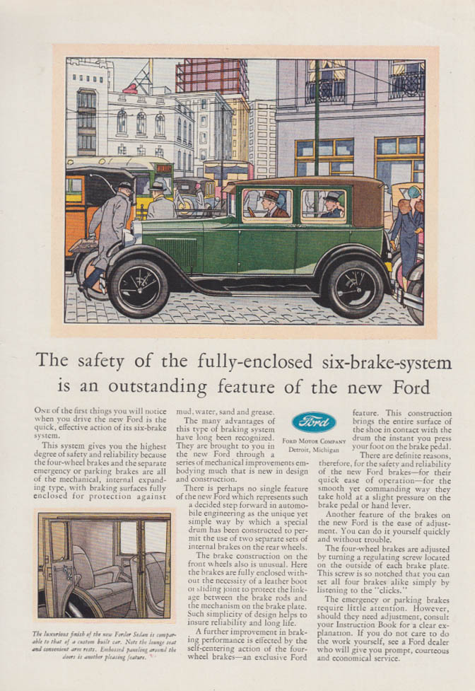 Safety of the fully-enclosed brake system Ford Model A ad 1928 Cos