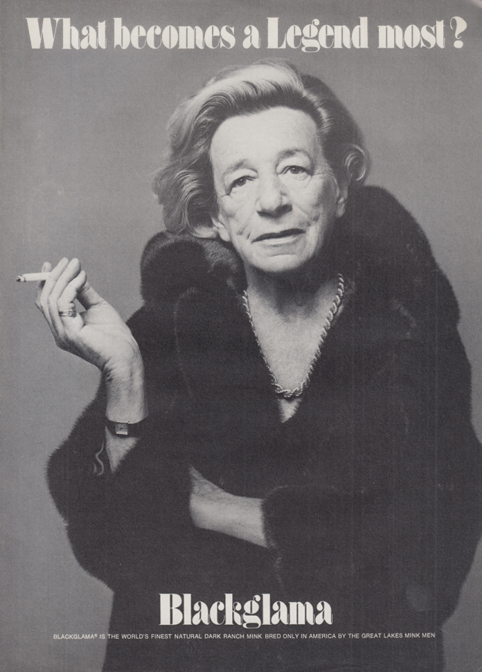 What becomes a Legend most? Lillian Hellman for Blackglama Mink ad 1976 NY