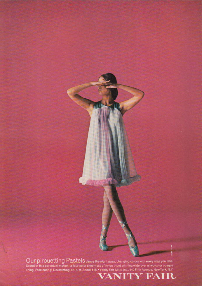 Our piruoetting Pastels: Vanity Fair shorty nightgown ad 1968 NY