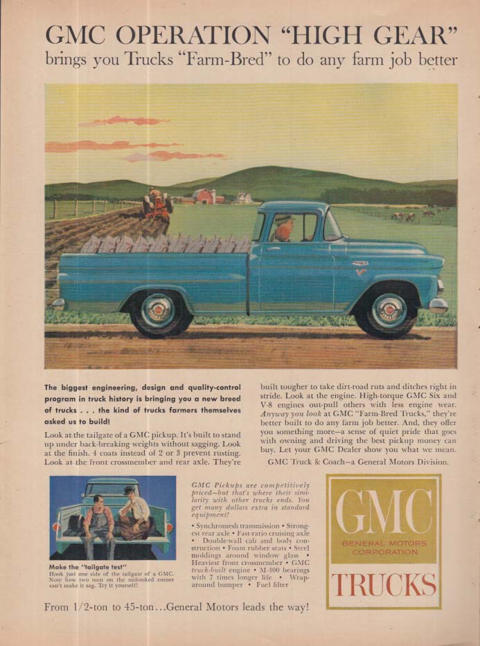 Farm Bred to do any farm job better: GMC V-8 Pickup Truck ad 1959 FJ