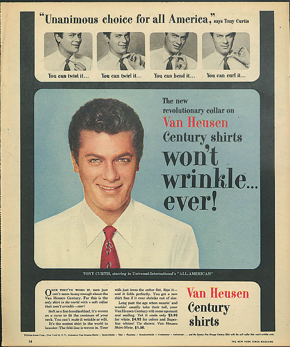 Unanimous choice for all America Tony Curtis Van Heusen Century Shirts ...