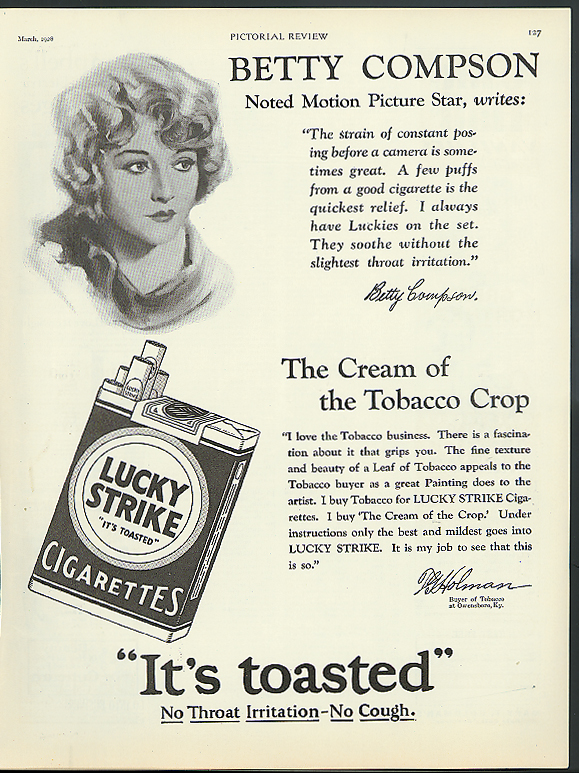 Actress Betty Compson for Lucky Strike Cigarettes ad 1928