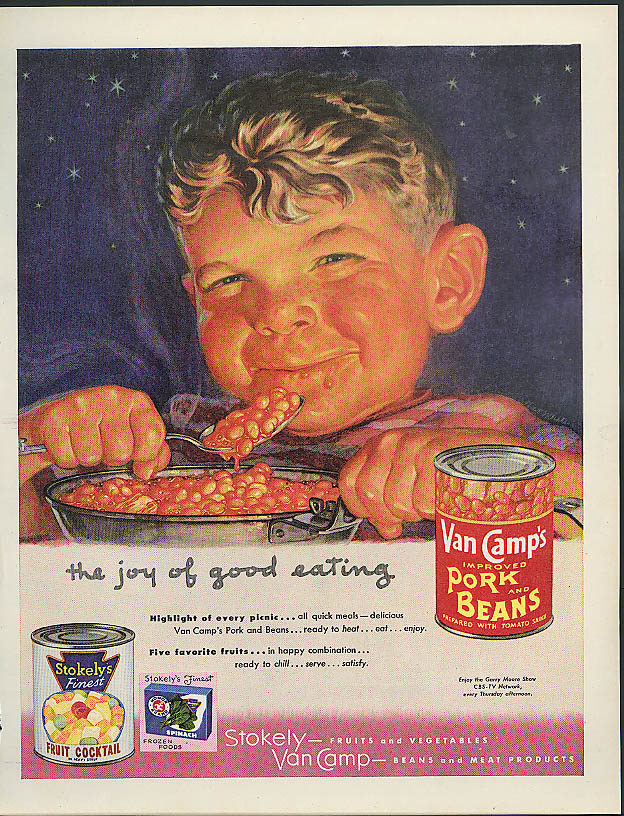 The Joy of Good Eating Van Camp's Pork & Beans ad 1953 rosy-cheeked boy