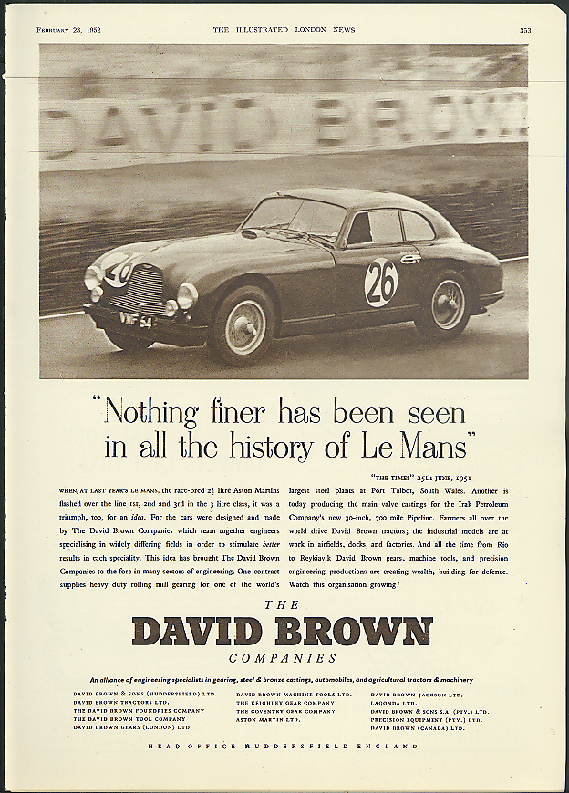 Nothing finer has been seen at Le Mans Aston Martin DB2 ad 1952