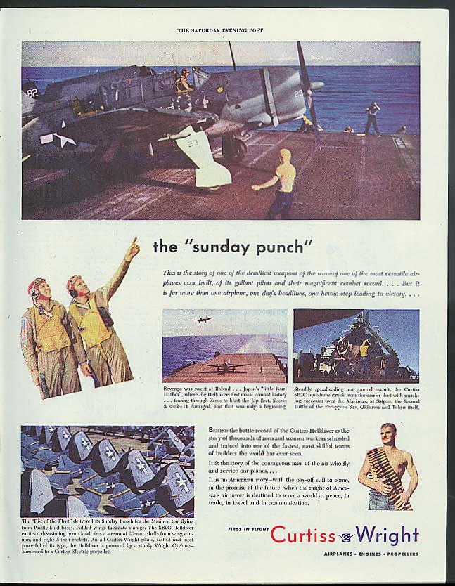 The Sunday Punch Curtiss Wright SB2C Helldiver carrier fighter ad 1945