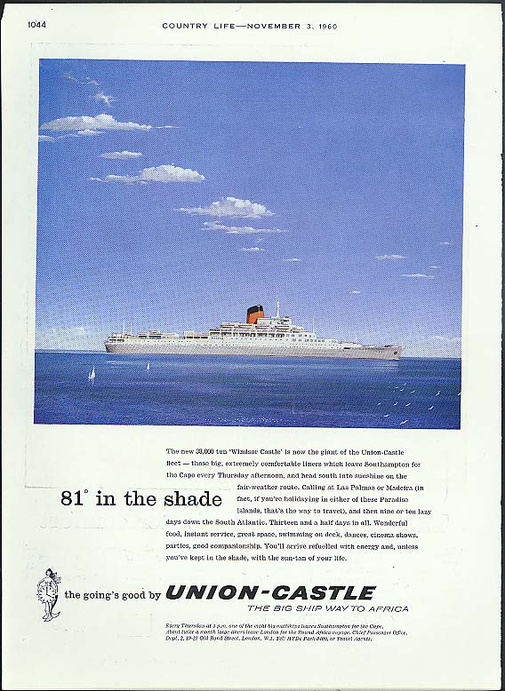 81 in the Shade RMS Windsor Castle Union-Castle ad 1960