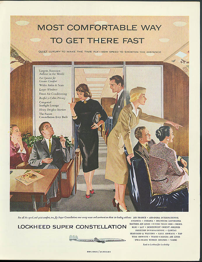 Most comfortable way to get there fast Lockheed Super Constellation ad 1956