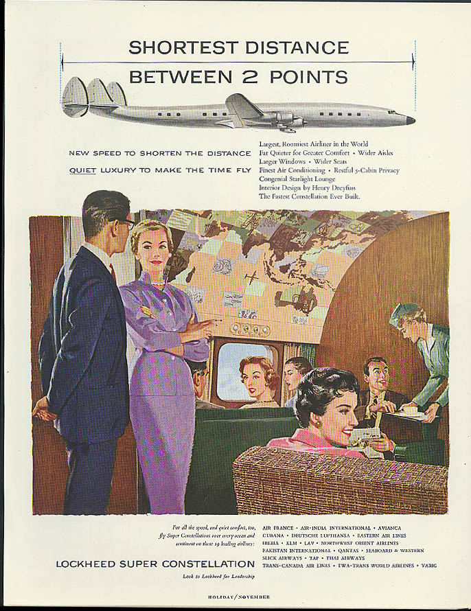 Shortest Distance between 2 Points Lockheed Super Constellation ad 1955