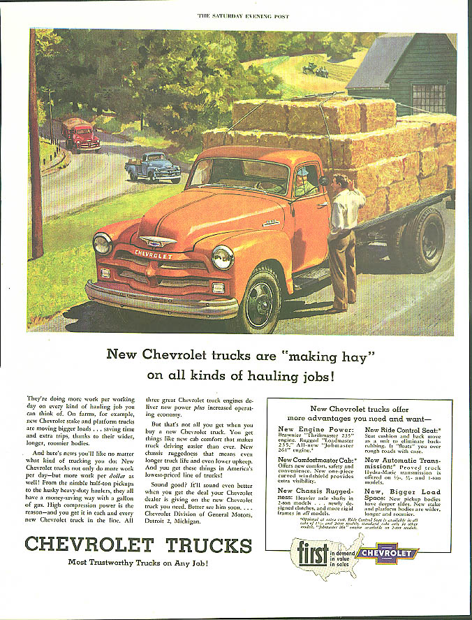 Making hay on all kinds of hauling jobs Chevrolet Trucks ad 1954