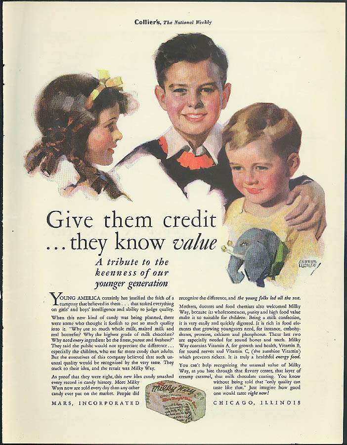 Give them credit - they know value kids choose Milky Way Candy Bar ad 1931`