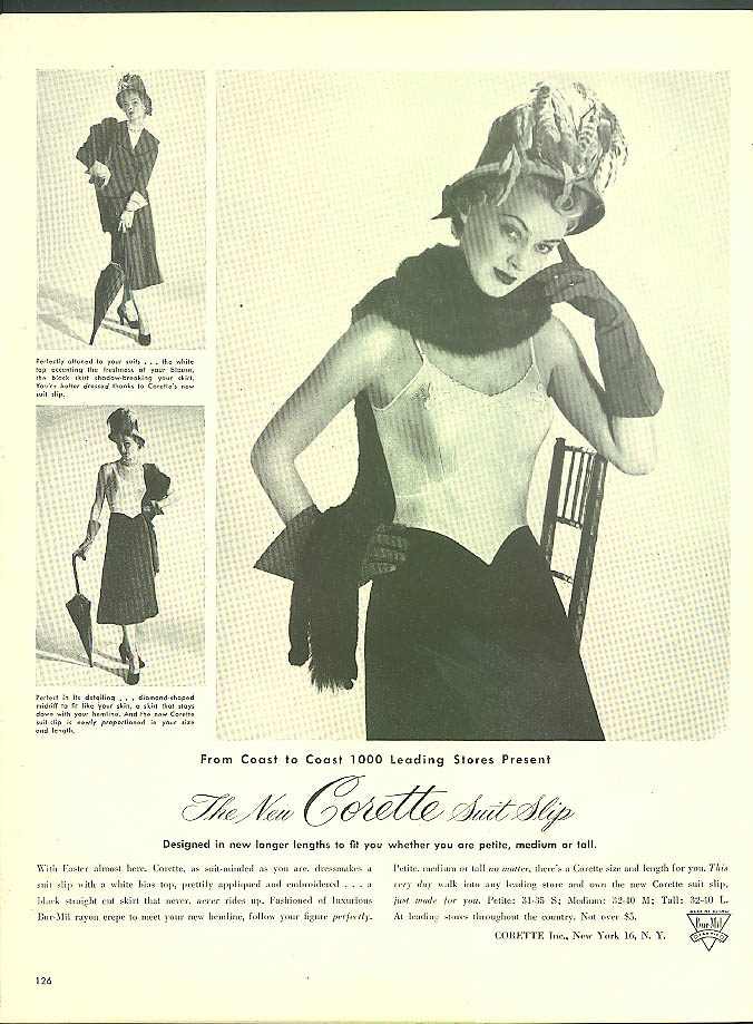 1000 leading stores present The New Corette Suit Slip ad 1948