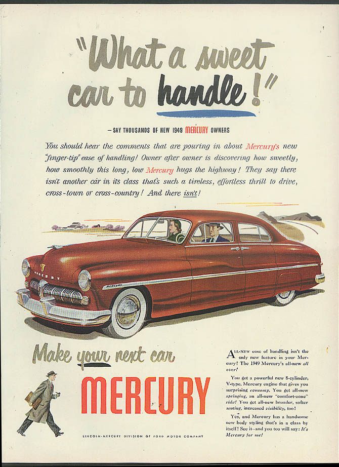 What a sweet car to handle! Mericur 4-door Sedan ad 1949