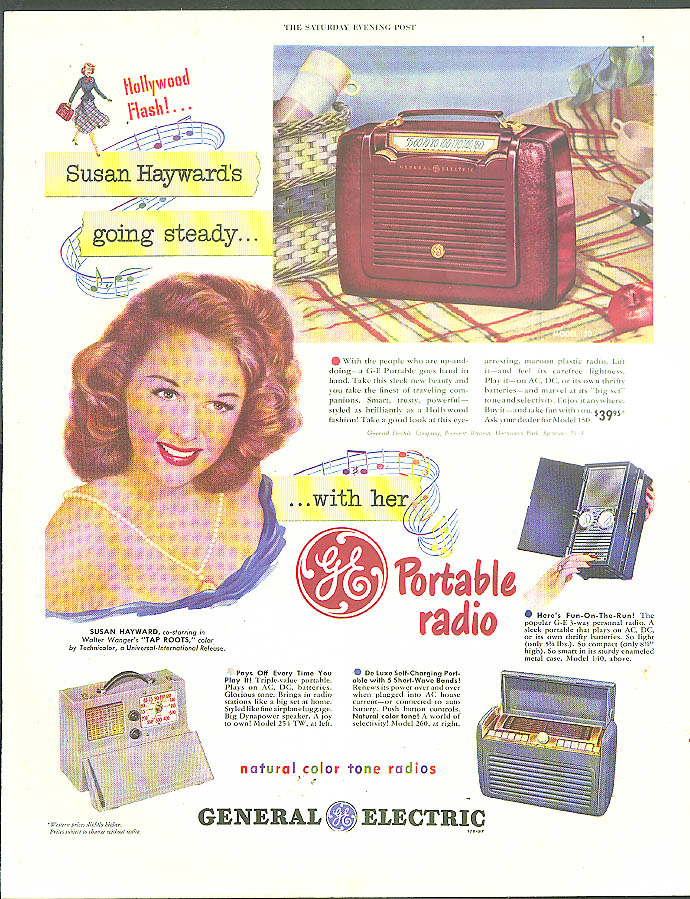 Susan Hayward for General Electric Portable Radios ad 1948 GE