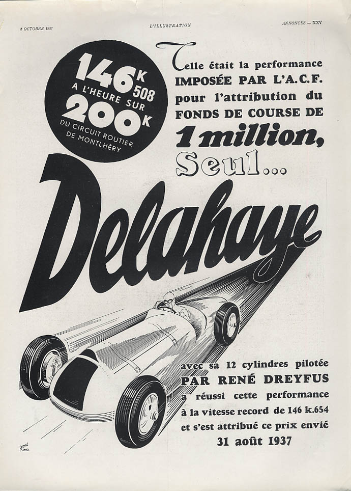 146.508 KPH sur 200K Circuit Routier de Montlhery Delahaye ad 1937