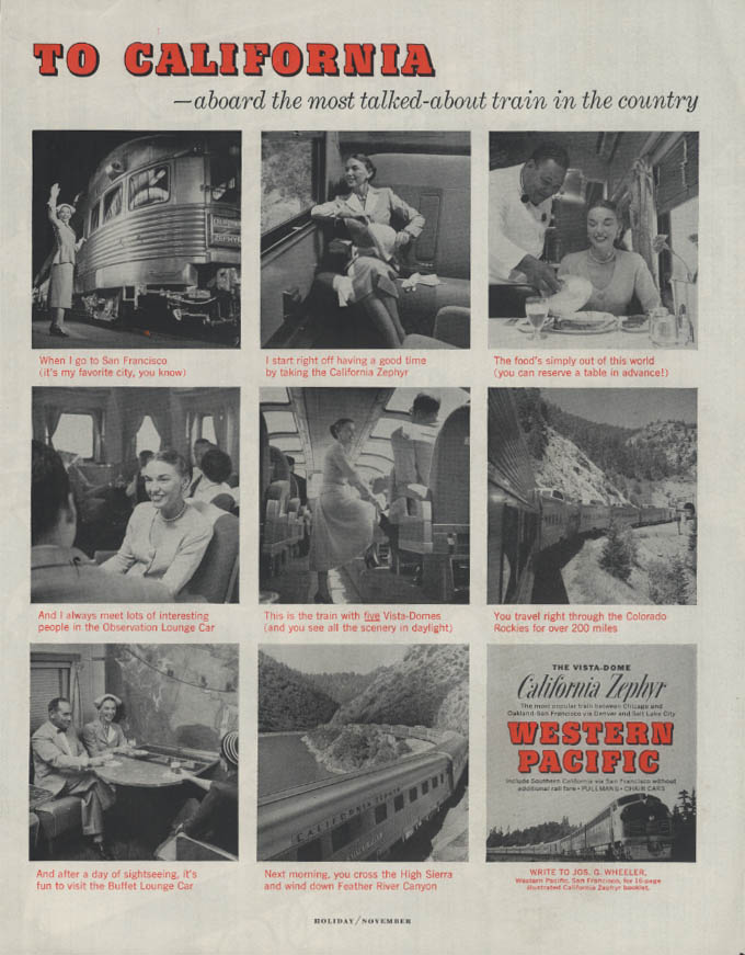 To California by Western Pacific California Zephyr Vista-Dome ad 1955