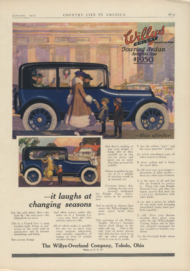 It laughs at changing seasons Willys-Knight Touring Sedan ad 1917