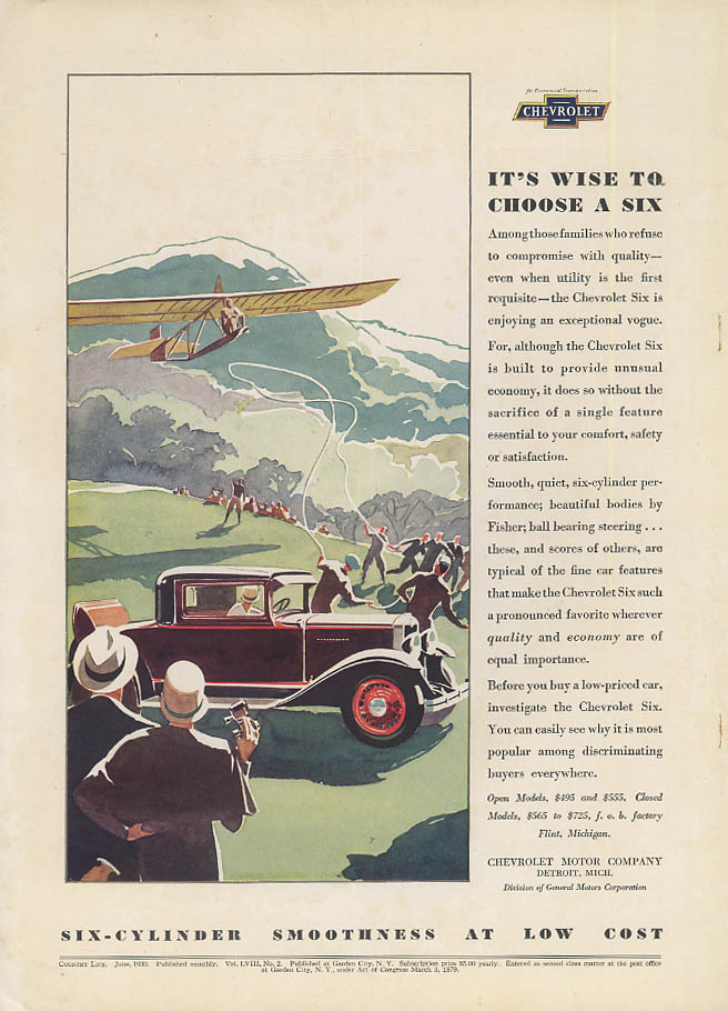 It's Wise to Choose a Six Chevrolet Rumble Seat Coupe ad 1930 glider CL
