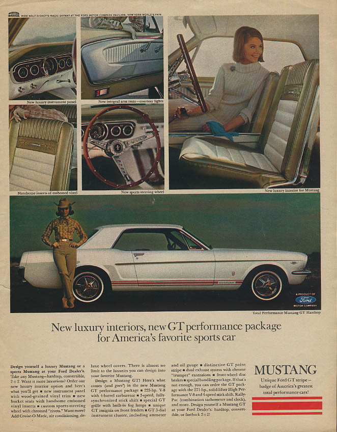 New luxury interiors new GT performance Ford Mustang ad 1965 Look