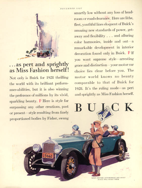 As pert & sprightly as Miss Fashion herself - Buick Touring Car ad 1928 HB