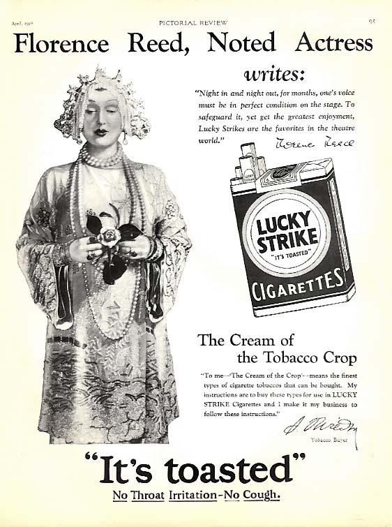 Actress Florence Reed for Lucky Strike Cigarettes ad 1928 It's toasted! PR