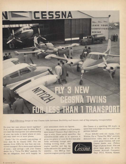 Fly 3 new Cessna 310C Twins for less than one transport ad 1959 F