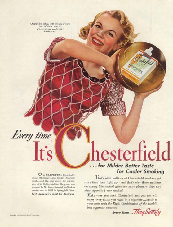 Basketball's Golden Jubilee for Chesterfield Cigarettes ad 1942 WNC