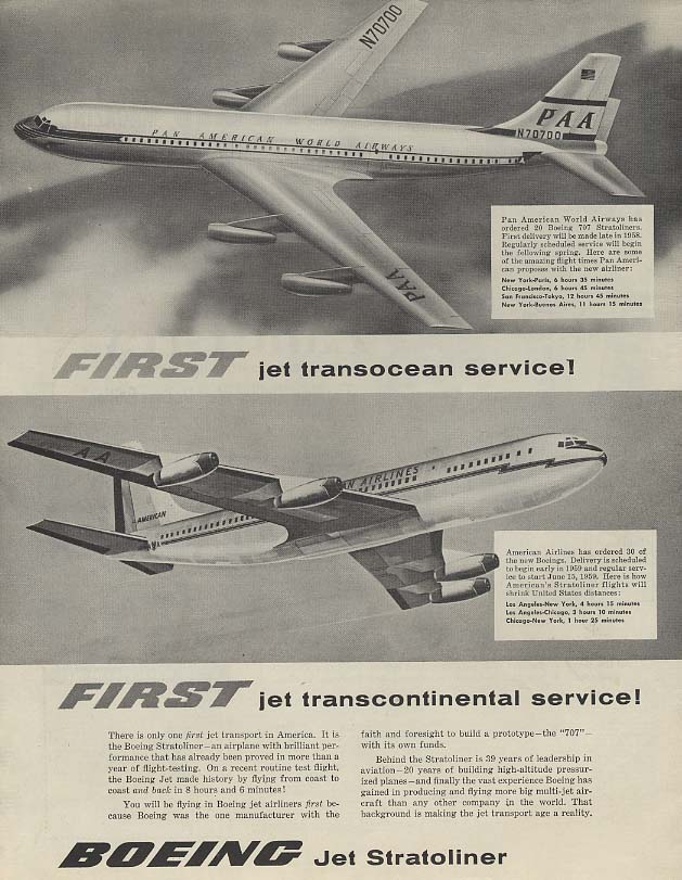 First jet transocean & intercontinental service Boeing 707 ad 1955 P