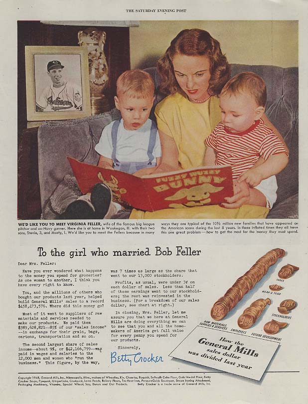 To the girl who married Cleveland pitcher Bob Feller General Mills ad ...