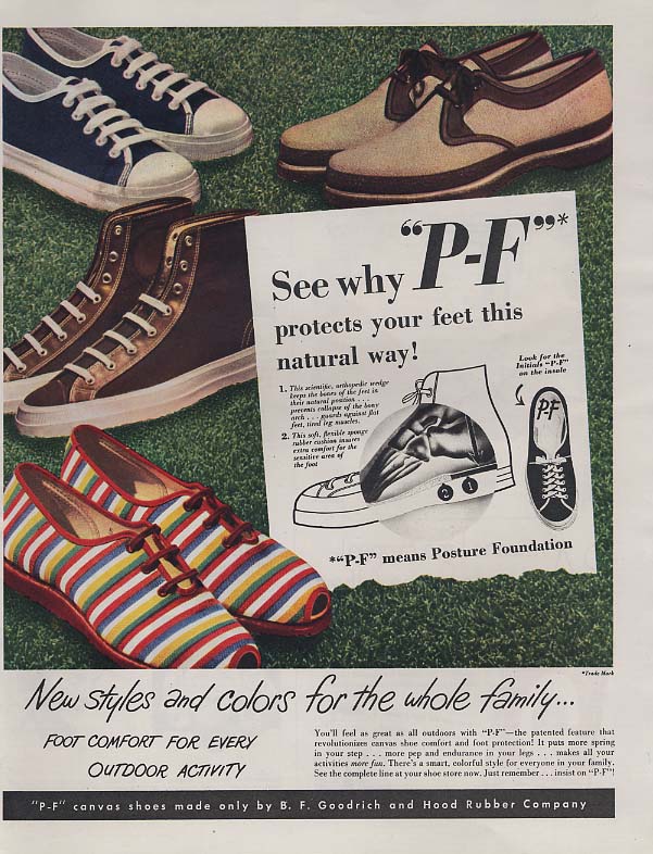 See why P-F Canvas Shoes - B F Goodrich & Hood Rubber ad 1948 LK