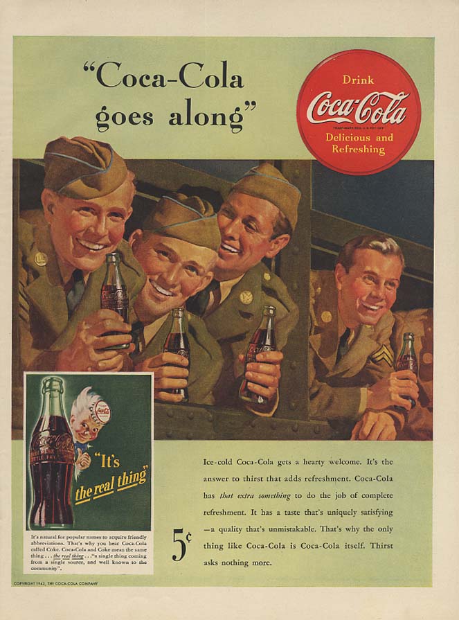 Coca-Cola goes along ad 1942 GIs on troop train L